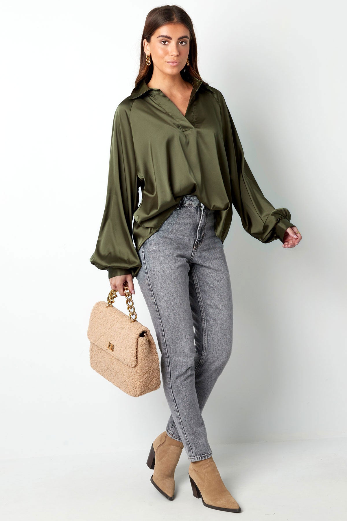 Blouse puffed sleeve green