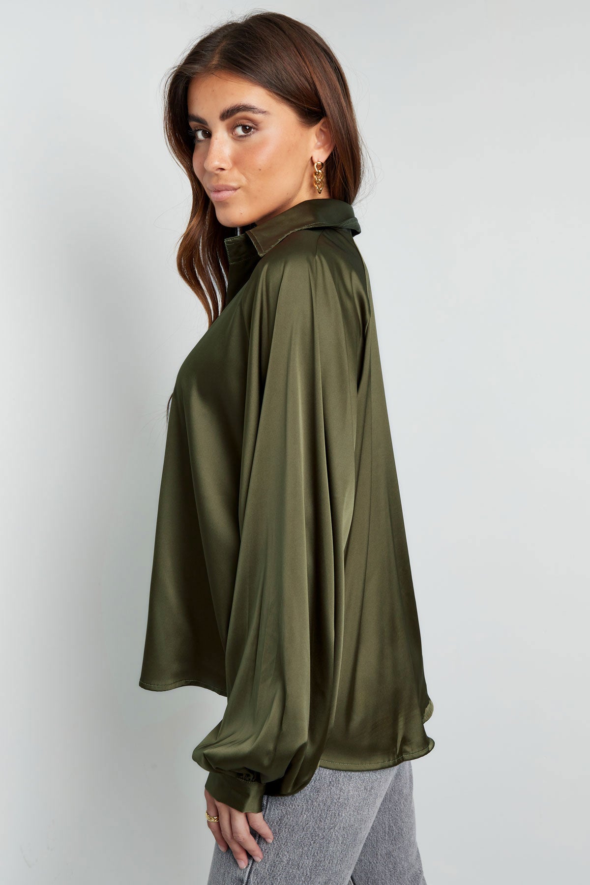 Blouse puffed sleeve green