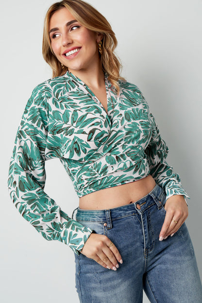 Top leaf print green