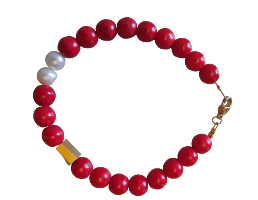 Bracelet red with white pearl