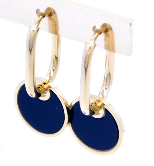 Steel Earrings oval hoops with enamel motif