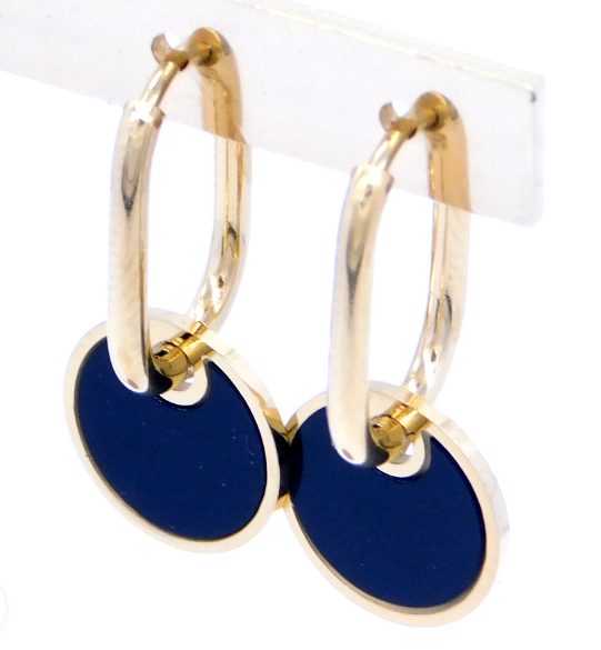 Steel Earrings oval hoops with enamel motif