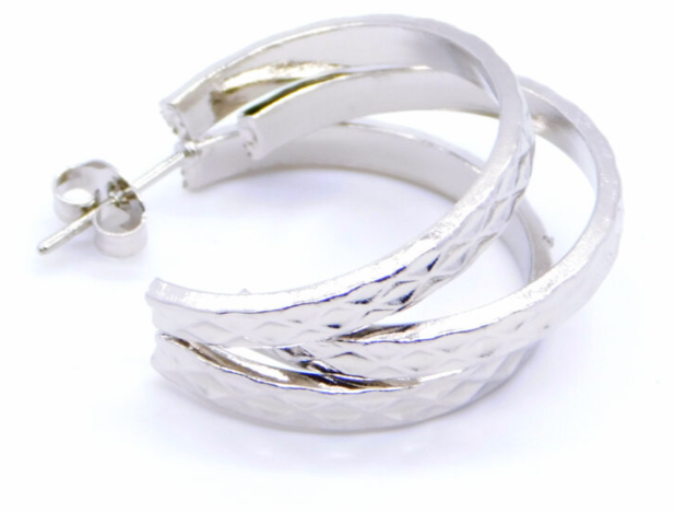 Steel earrings triple_Silver