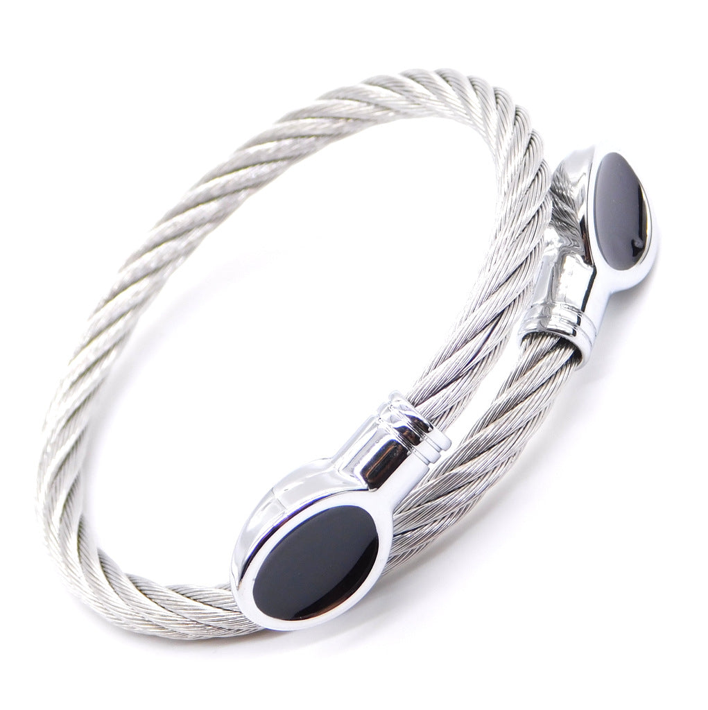 Bracelet handcuff enamel Silver