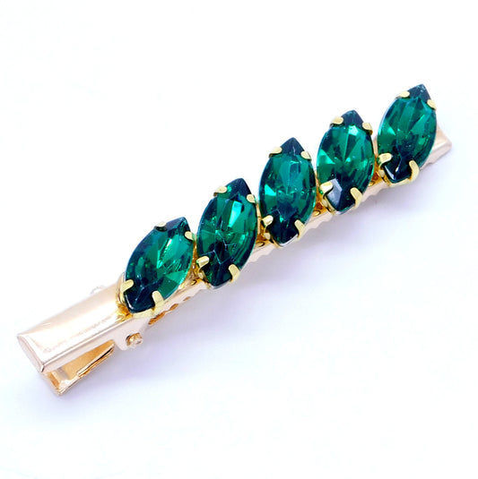 hair clip green drop crystals