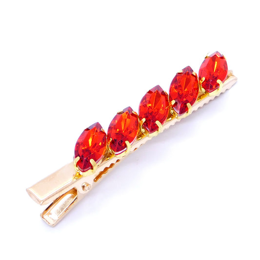 hair clip red drop crystals